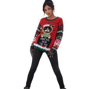 🧑🏼‍🎄 No Boundaries Red cat animal Holiday Christmas pullover Sweater size large